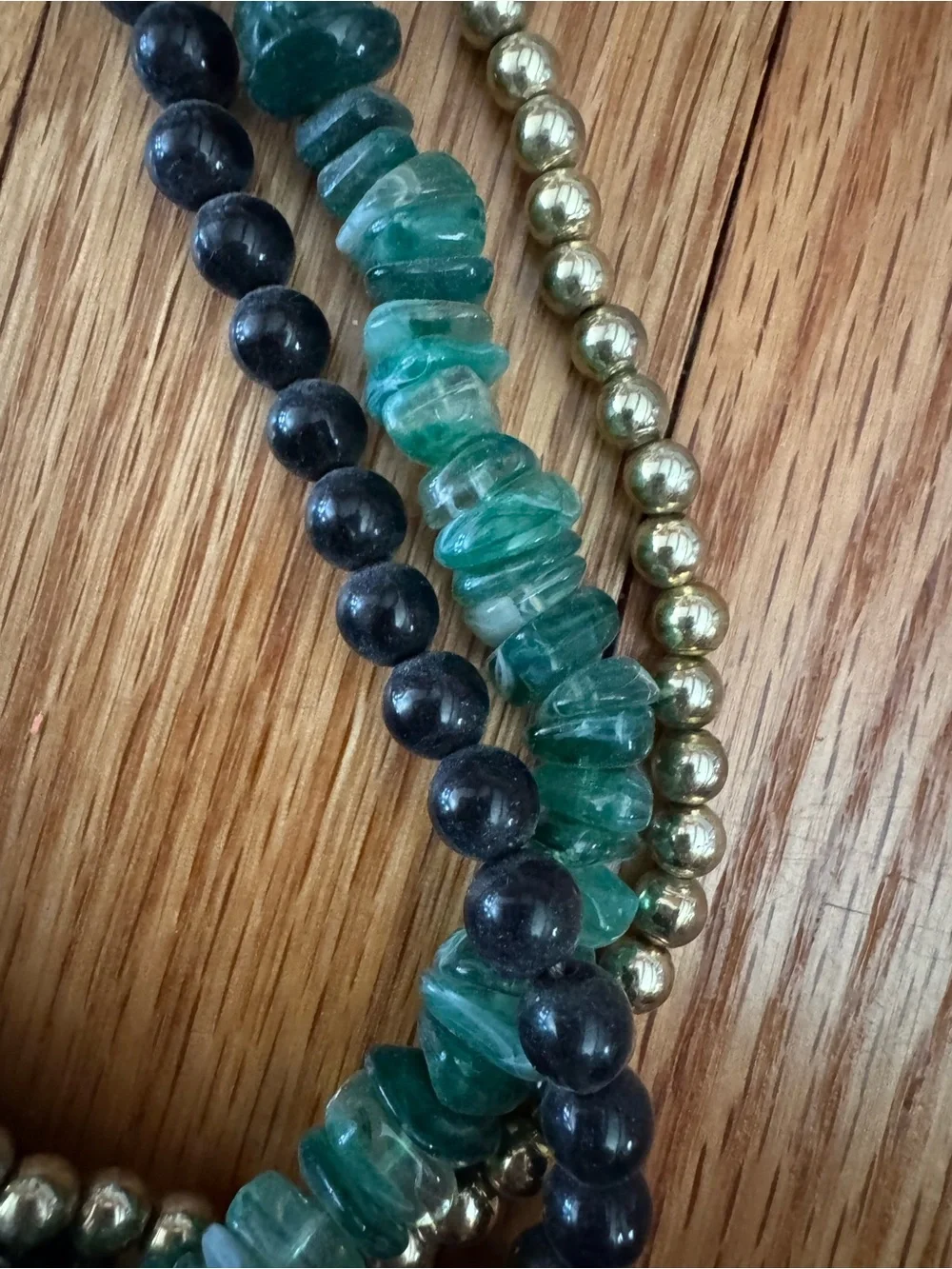 Vintage Multi-Strand Green, Black & Gold Beaded Necklace - Women Jewelry